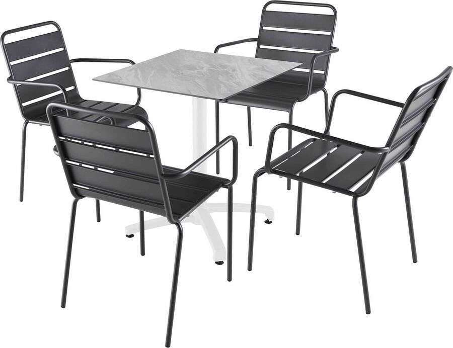 Oviala 70x70 cm marmeren verstelbare tafel met 4 grijze stoelen Opéra