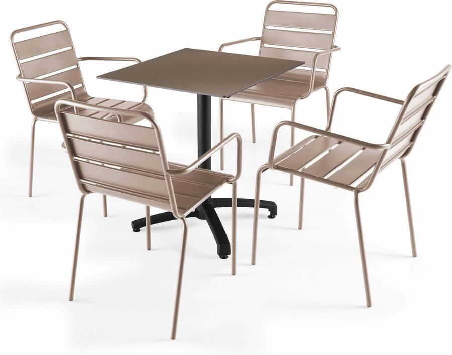 Oviala 70x70 cm taupe verstelbare tafel met 4 taupe stoelen