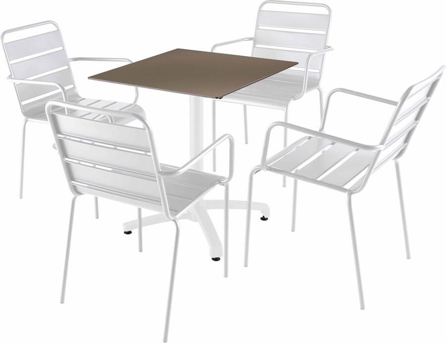 Oviala 70x70 cm taupe verstelbare tafel met 4 witte stoelen