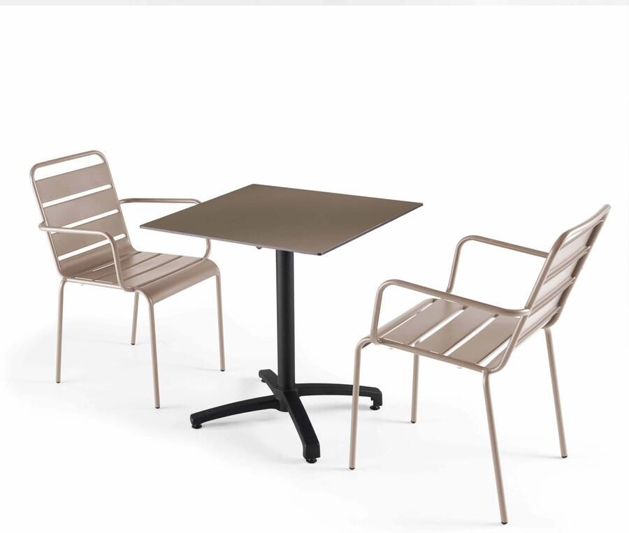 Oviala 70x70 cm verstelbare tafel in taupe met 2 stoelen in taupe