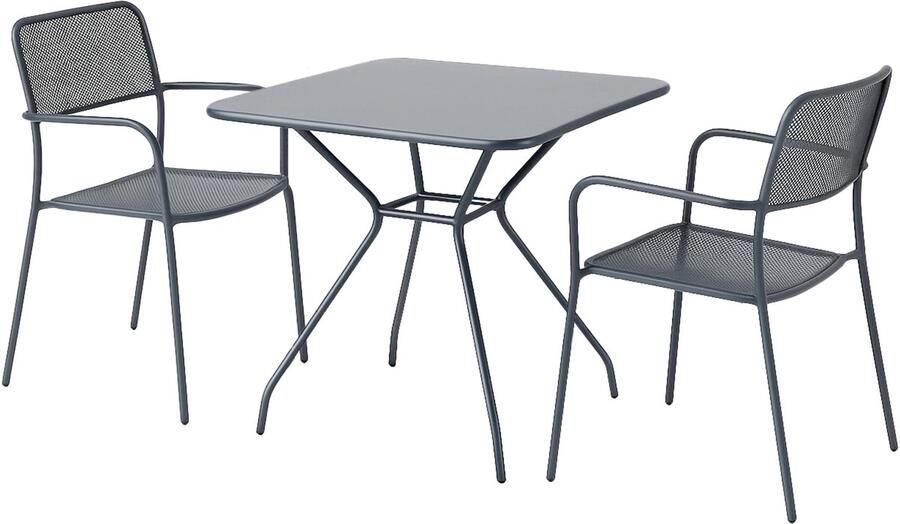 Oviala Antracietgrijze tuintafel en 2 fauteuils set Guethary