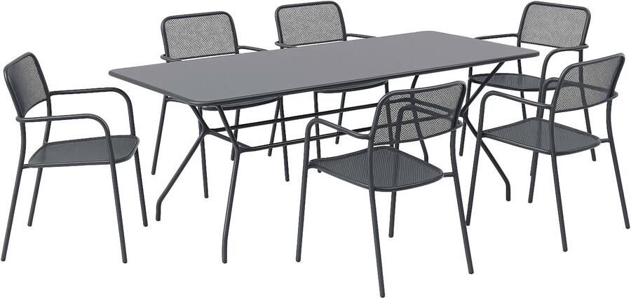 Oviala Antracietgrijze tuintafel en 6 fauteuils set