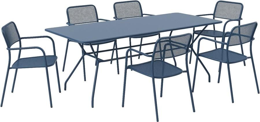 Oviala Blauwe tuintafel en 6 fauteuils set Guethary
