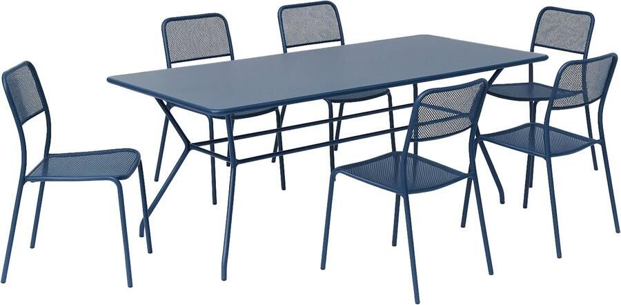 Oviala Blauwe tuintafel en 6 stoelenset Guethary