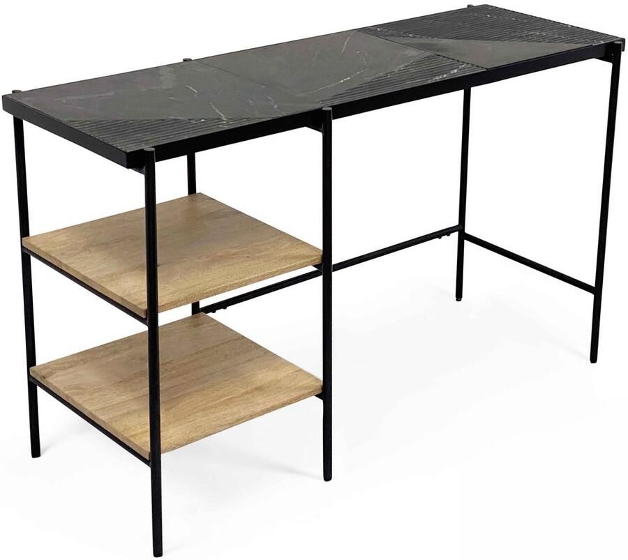 Oviala Bureau met marmeren planken en zwart mangohout Paheli