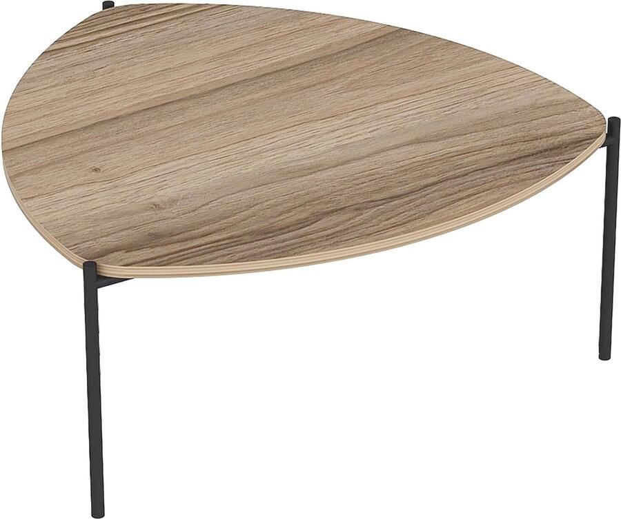 Oviala Driehoekige salontafel in staal en FSC-houteffect Eddie