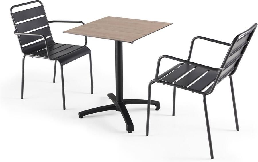 Oviala Eiken tuinmeubelset met 2 grijze Palavas fauteuils