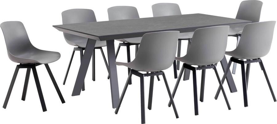 Oviala Grijze rechthoekige tuintafel en 8 grijze stoelenset