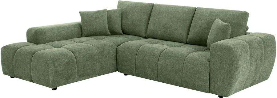 Oviala Hoekbank met chaise longue links in groene 3-zitsstof