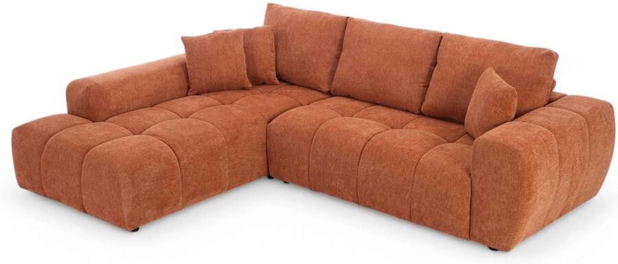 Oviala Hoekbank met chaise longue links in terracotta 3-zitsstof