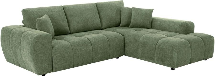 Oviala Hoekbank met chaise longue rechts in groene 3-zitsstof
