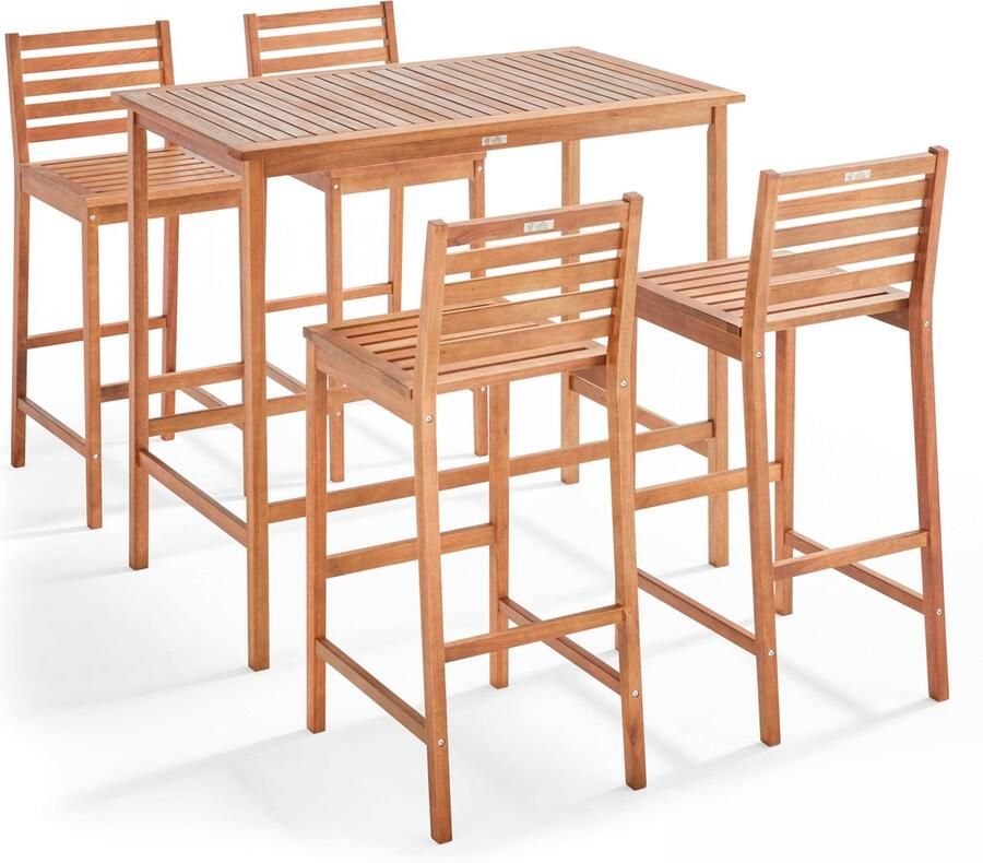 Oviala Hoge houten tuintafel en 4 krukjes