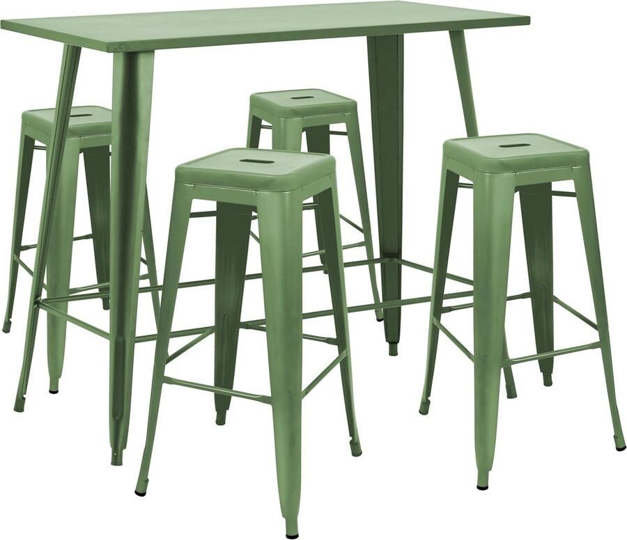 Oviala Hoge tuintafel en 4 krukken in cactusgroen metaal