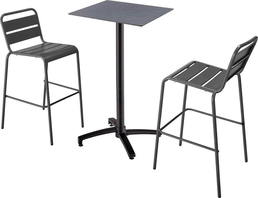 Oviala Hoge tuintafel met laminaat blad en 2 hoge stoelen