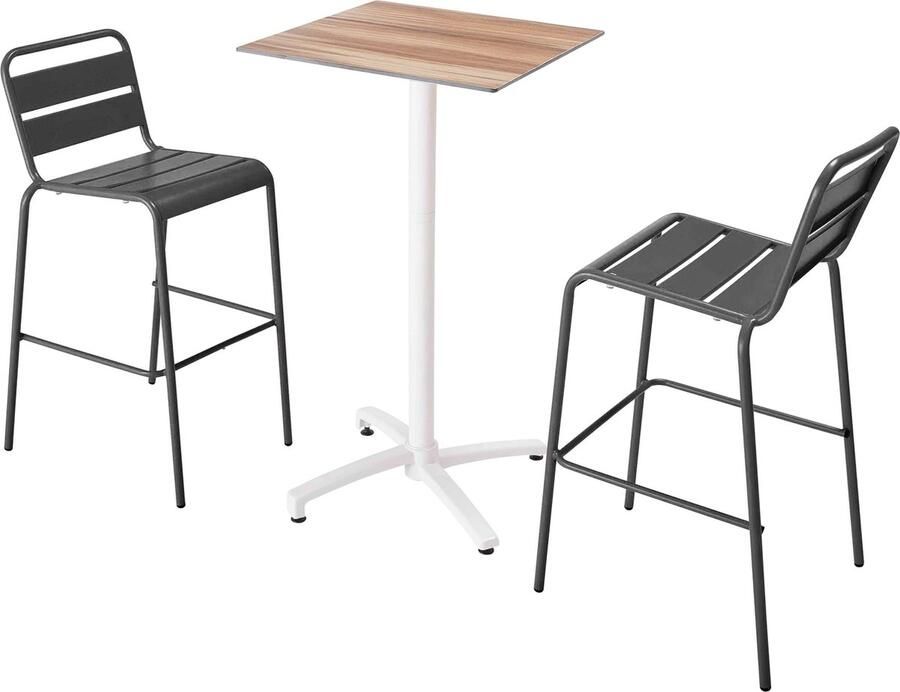 Oviala Hoge tuintafel met laminaat blad en 2 hoge stoelen