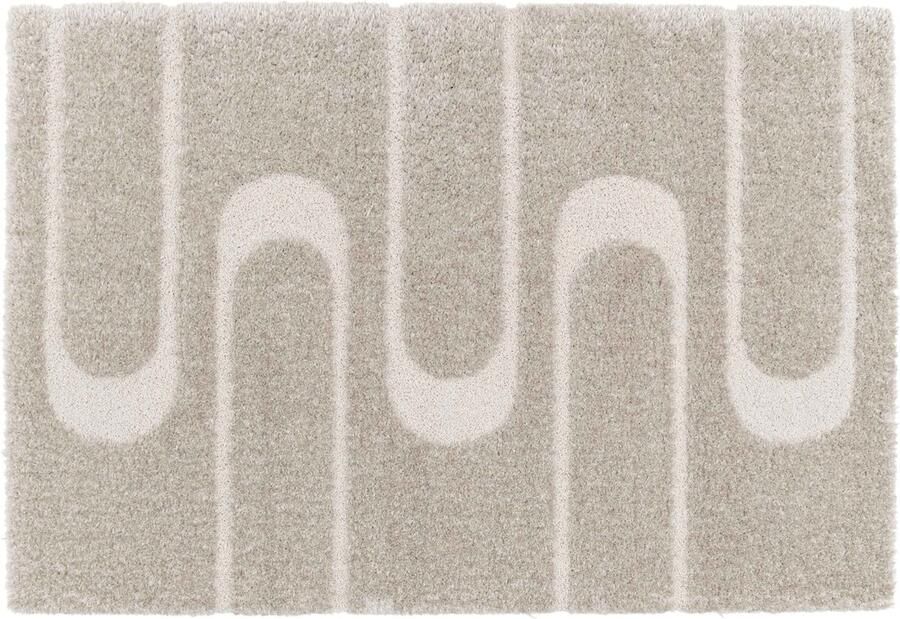 Oviala Hoogpolig vloerkleed met taupe geometrisch patroon 160 x 230 cm Ziggy