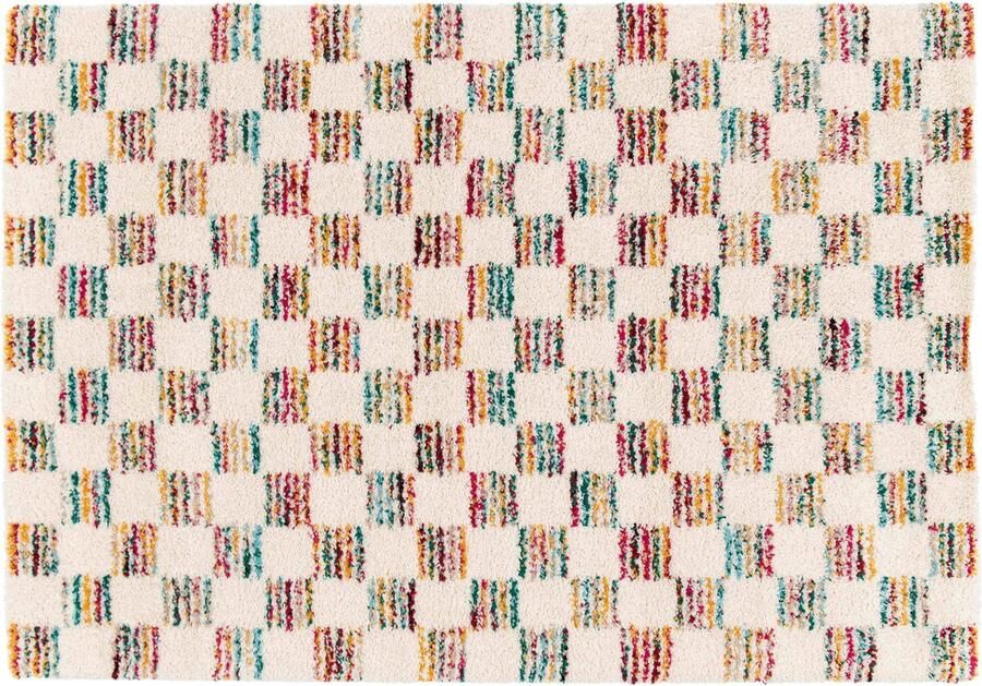 Oviala Hoogpolig vloerkleed met veelkleurig vierkant patroon 160 x 230 cm Candy