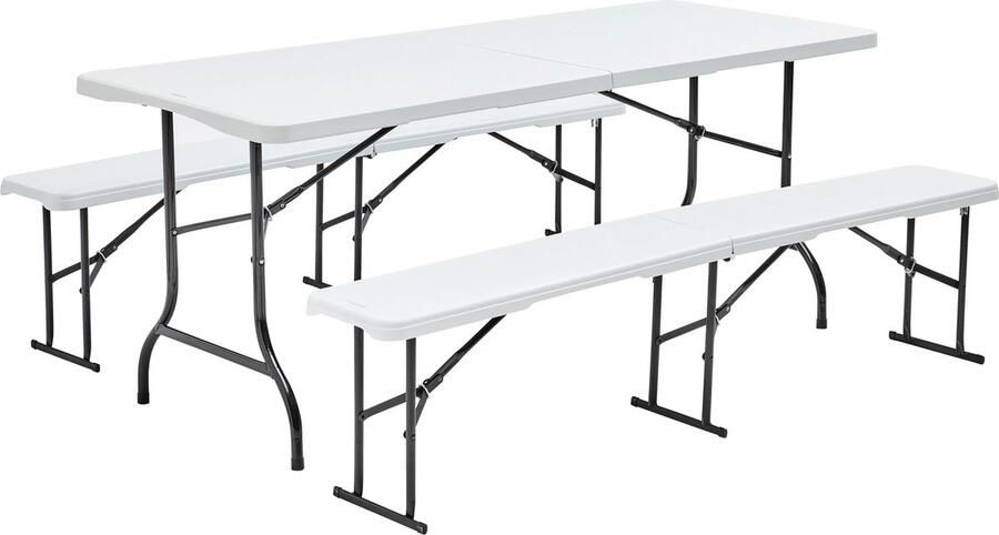 Oviala Inklapbare tafel van 180 cm en 2 inklapbare banken REKKEM