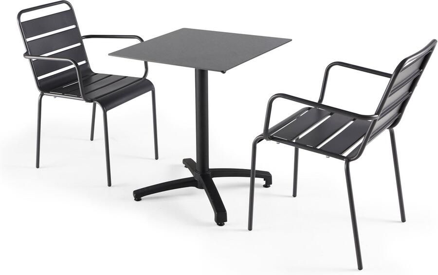 Oviala Leigrijze laminaat tuintafel en 2 grijze stoelen