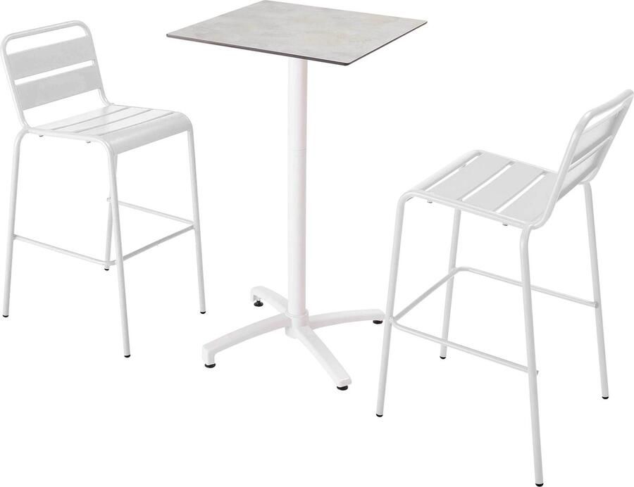 Oviala Lichtgrijze betonlaminaat statafelset en 2 witte kinderstoelen