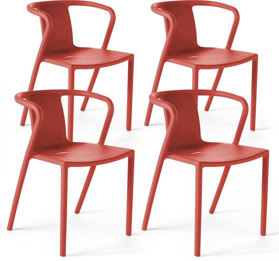 Oviala Lot van 4 rode plastic polypropyleen stoelen Berlin
