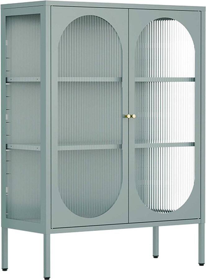 Oviala Modern 2-deurs dressoir 80 cm in metaal en saliegroen glas Dreamy