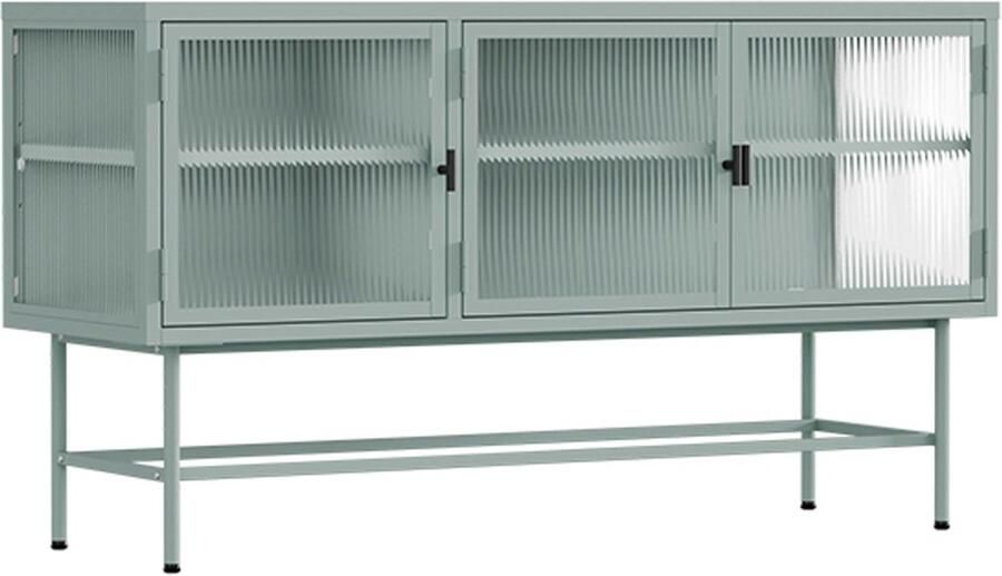 Oviala Modern 3-deurs dressoir 120 cm in metaal en saliegroen glas Groovy