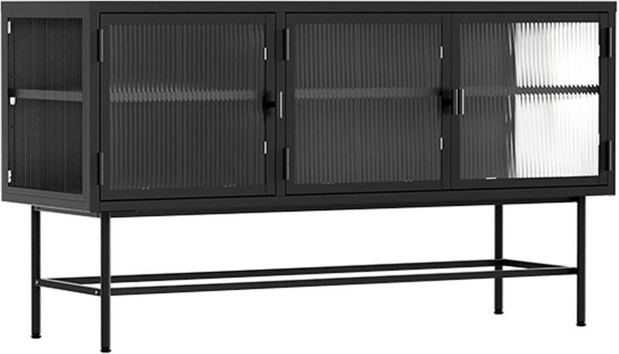 Oviala Modern 3-deurs dressoir 120 cm in metaal en zwart glas Groovy