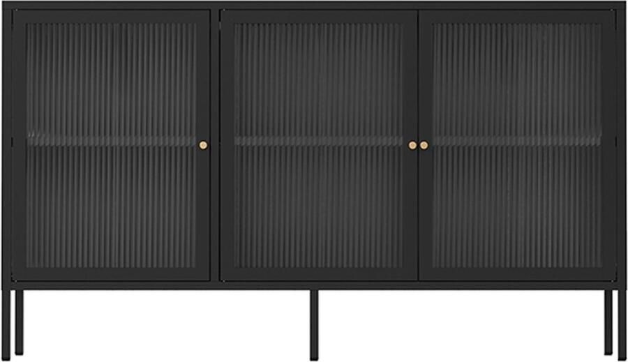 Oviala Moderne buffetkast met 3 deuren L 140 cm zwart metaal Glowy