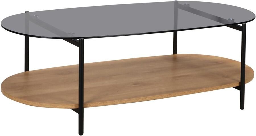 Oviala Moderne ovale salontafel L 120 cm in licht hout en glas Ruby