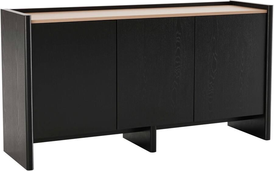 Oviala Moderne rechthoekige buffetkast met 3 deuren L140 cm zwart hout Gina