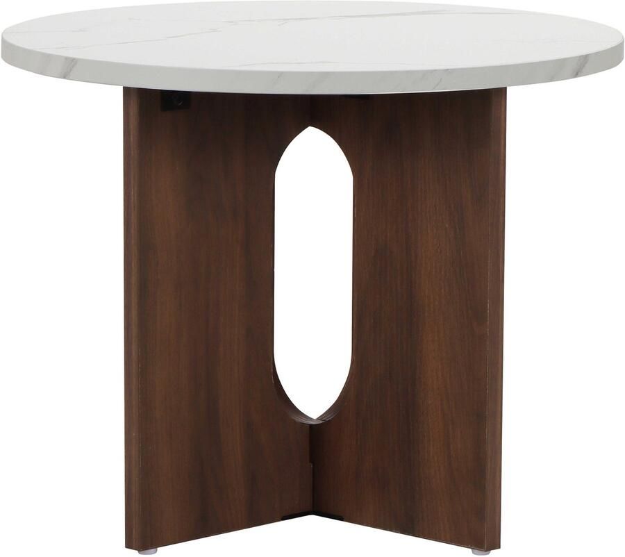 Oviala Moderne ronde salontafel 50 cm donker hout marmerlook Klery