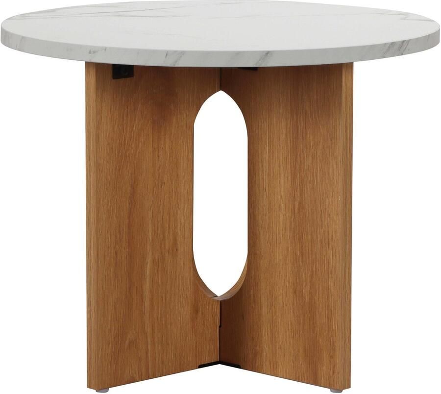 Oviala Moderne ronde salontafel 50 cm marmerlook licht hout Klery