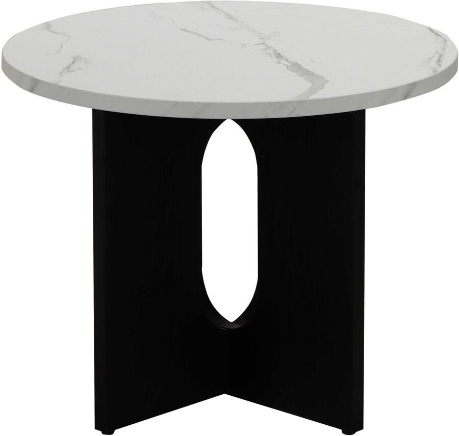 Oviala Moderne ronde salontafel 50 cm zwart marmerlook Klery