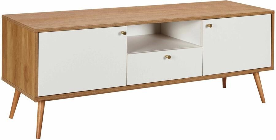 Oviala Moderne tv-kast met 2 deuren 1 lade L 150 cm wit hout Milo