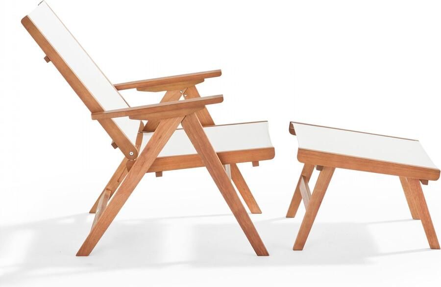 Oviala Ontspannende houten eucalyptus fauteuil met witte voetenbank Sisco