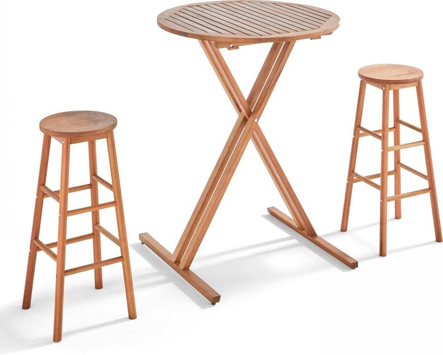 Oviala Opklapbare statafel en 2 houten eucalyptus krukken