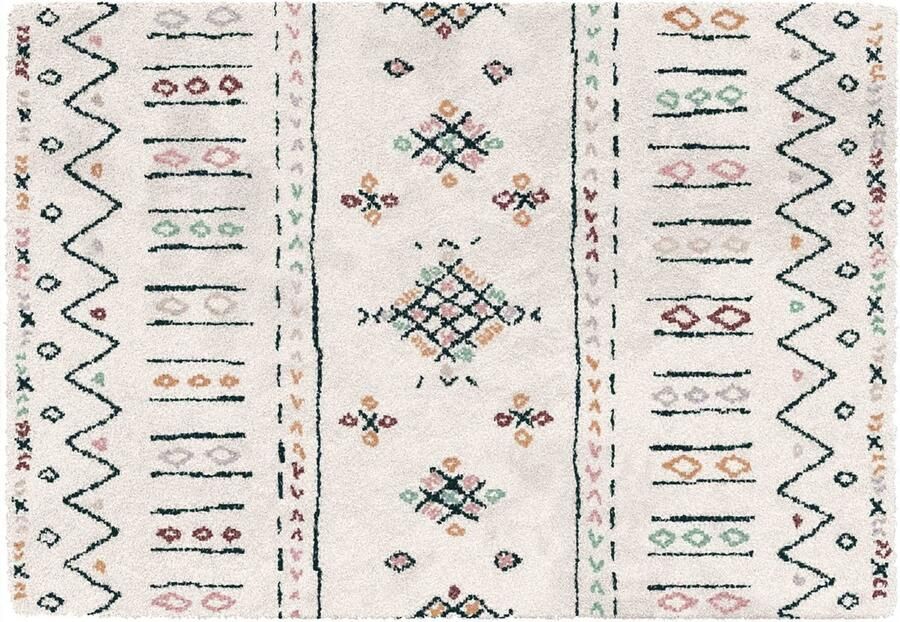 Oviala Rechthoekig hoogpolig vloerkleed met beige etnisch patroon 120x170 cm Kasaï