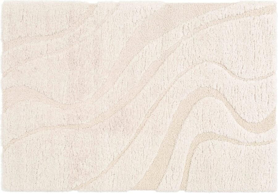 Oviala Rechthoekig hoogpolig vloerkleed met ecru golvenpatroon 120 x 170 cm Twist