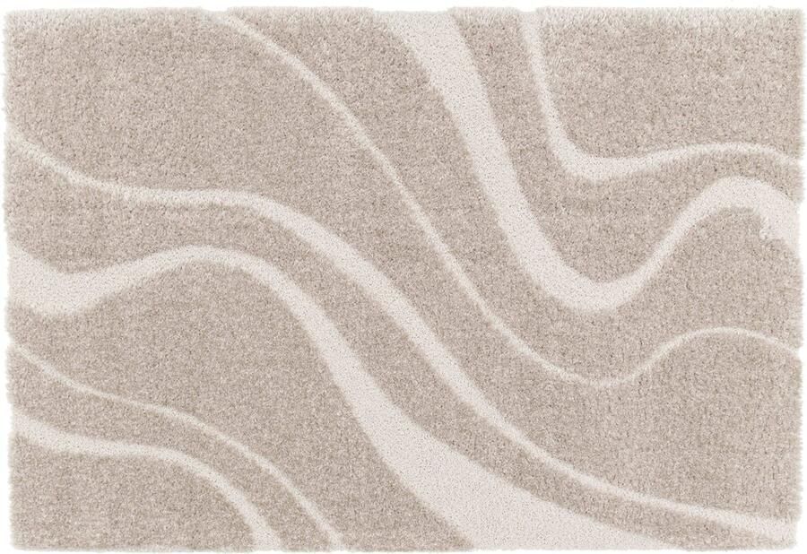 Oviala Hoogpolig vloerkleed met golvend patroon in taupe 120 x 170 cm Twist