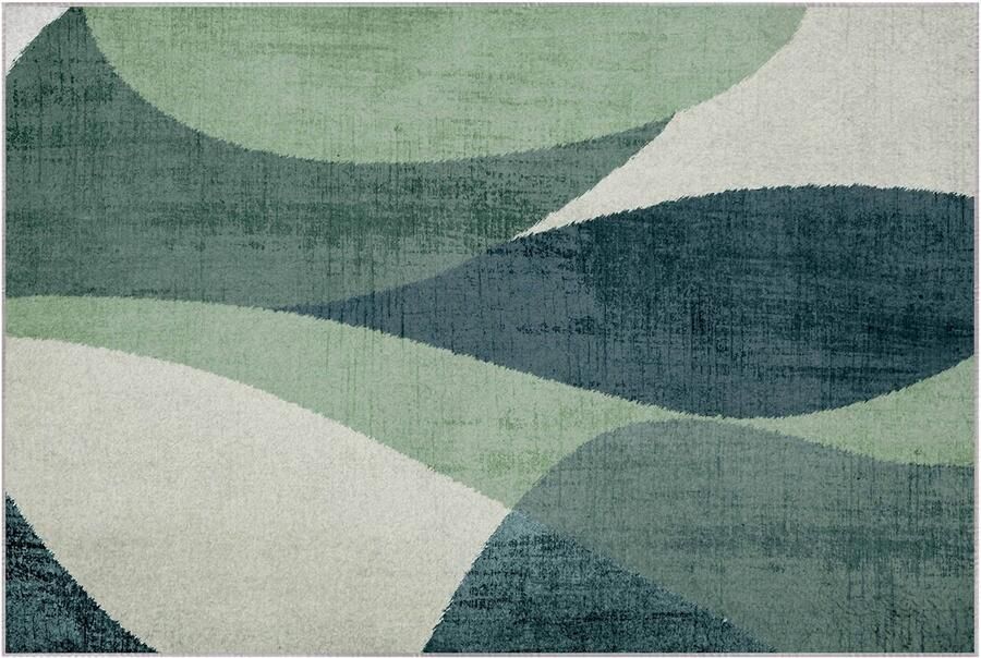 Oviala Rechthoekig polyester chenille vloerkleed met korte groene pool Wavy