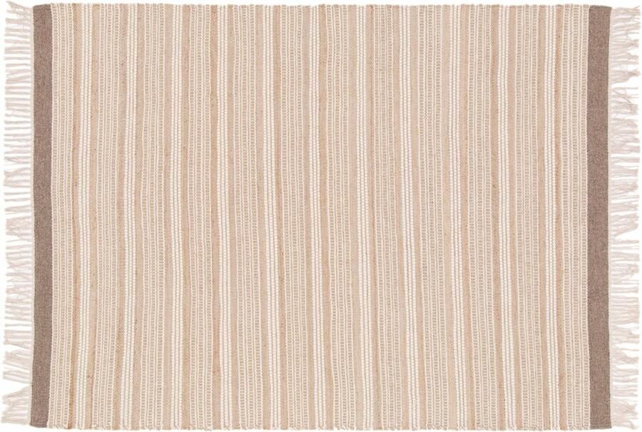 Oviala Rechthoekig gestreept tapijt van wol en jute plat geweven 80x200 cm Arun
