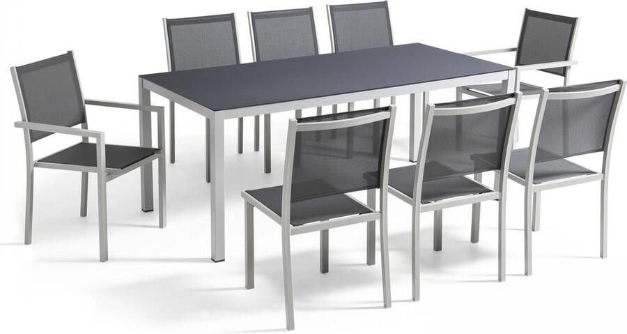 Oviala Rechthoekige tuinset met 8 grijze stoelen