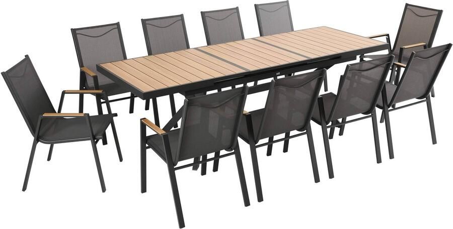 Oviala Rechthoekige uitschuifbare tuintafel 187 250 cm en 10 stoelen