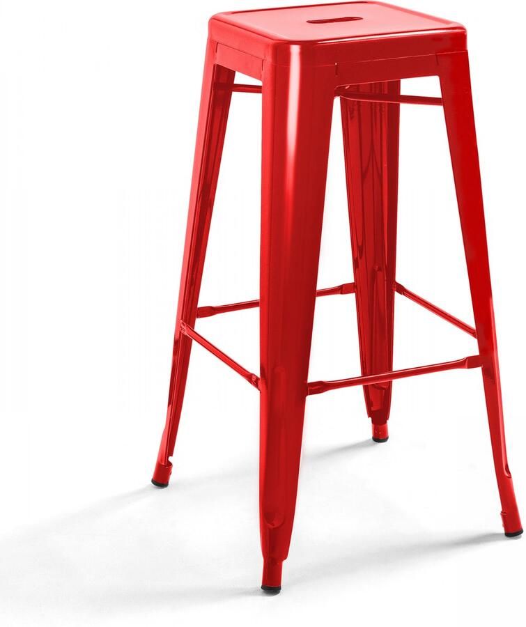 Oviala Rode barkruk van glanzend metaal Indus