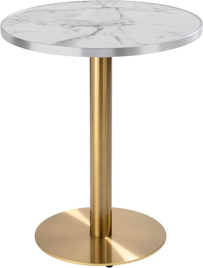 Oviala Ronde eettafel 60 cm wit zilver marmeren blad en gouden poten Montmartre