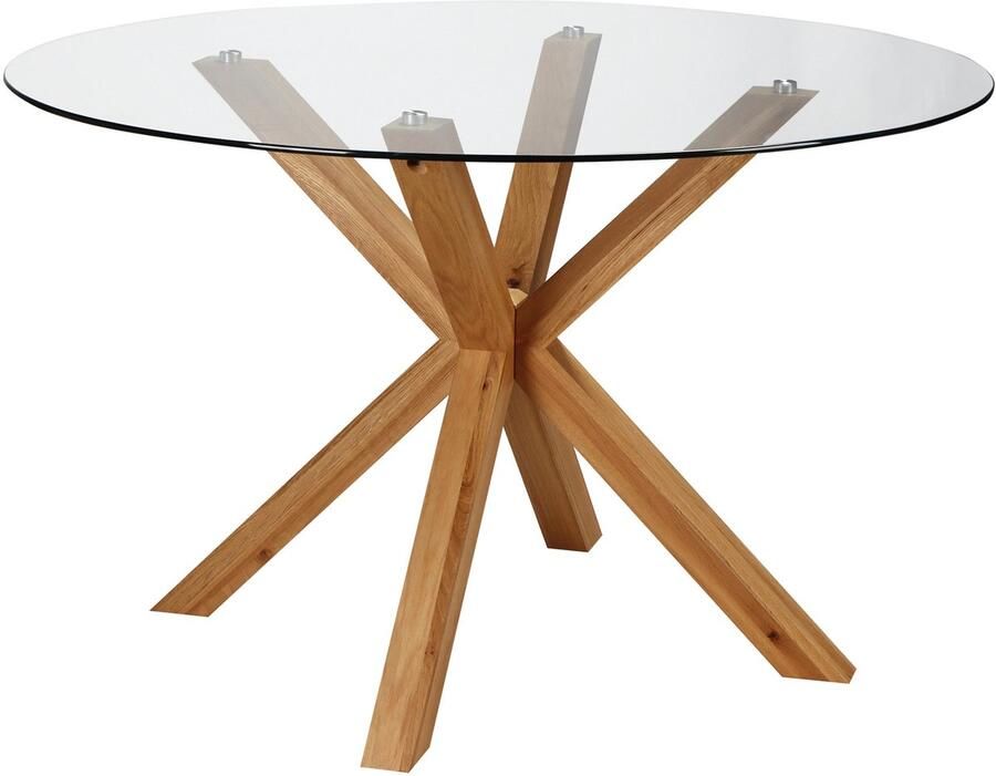 Oviala Ronde eettafel van eikenhout en glas voor 6 personen Kiara