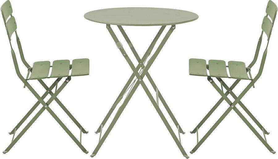 Oviala Ronde opvouwbare tuintafel en 2 lindegroene opvouwbare stoelen
