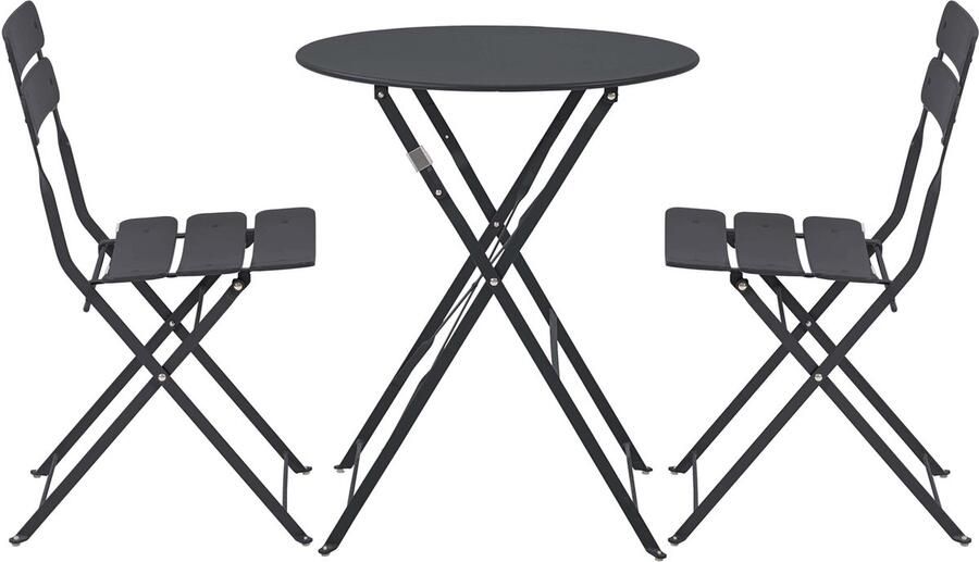 Oviala Ronde opvouwbare tuintafel en 2 opvouwbare stoelen antracietgrijs