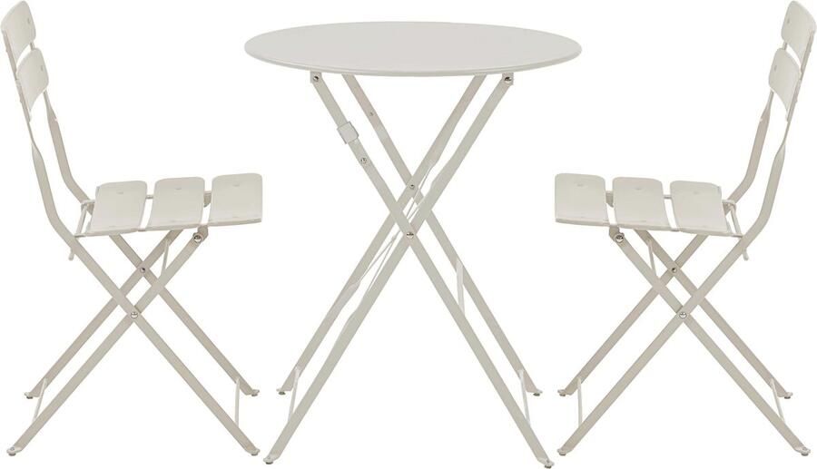 Oviala Ronde opvouwbare tuintafel met 2 beige opvouwbare stoelen